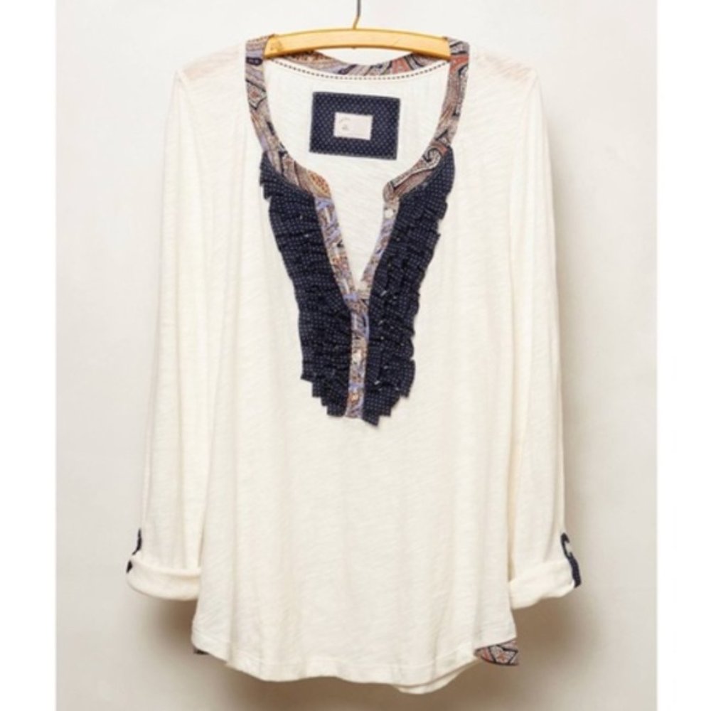 Anthropologie Postmark Knit Print Trim Top